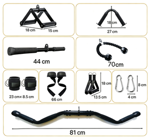 Ensemble de 7 accessoires pour câble de <span class=keywords><strong>musculation</strong></span> en acier creux : <span class=keywords><strong>Corde</strong></span> triceps en V, Poignée en D, Sangle de cheville, Barre rotative – Accessoires pour appareils de <span class=keywords><strong>musculation</strong></span> - Product Image 3