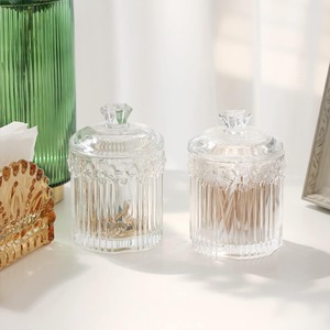 Juego de 2 tarros de vidrio transparente de 10 oz para cosméticos, organizador de tocador, soporte para hisopos, contenedor de almacenamiento para bolas de algodón - Product Image 4