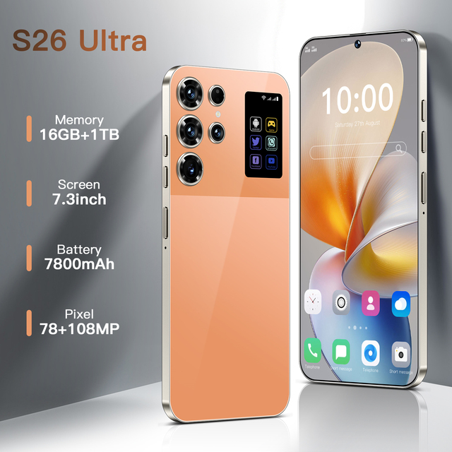 Global Version S26 Ultra 5G Smartphone Deca Core 16GB+1TB 7.3" 120Hz 72MP+108MP Dual SIM HD Full Display Android 15 Face Unlock