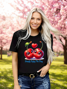 Poprvatu T-shirt da donna con stampa ciliegia, girocollo, manica corta, casual, per tutte le stagioni, confortevole, in jersey di cotone 100%, vestibilità regolare - Product Image 2