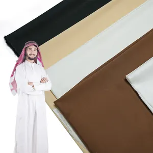 Tecido 100% poliéster fiado liso 32*200D 102*76 225G/M Tecido árabe para homens Saudais Thobe Tecido Toyobo muçulmano Tecido árabe Thobe