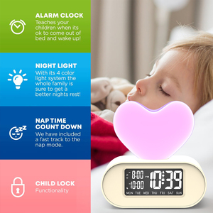 Phổ biến hình trái tim <span class=keywords><strong>LCD</strong></span> đồng hồ báo thức cho trẻ em thông minh Wake-up với đèn nền màu đỏ ánh sáng ban đêm vuông bàn bảng đồng hồ - Product Image 4