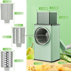 Wholesale 3-in-1 Rotary Cheese Grater & <b>Vegetable</b> Slicer, Manual Drum <b>Cutter</b> with Suction Base for Effortless Shredding Grating - Product Image 5