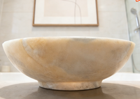 Lavabo en marbre beige moderne de forme ovale, imperméable, poli, pour salle de bain, cuisine, villa, évier extérieur