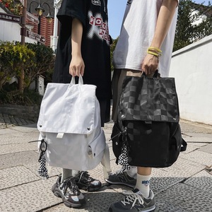 Casual Korean Style Flip Top Student Laptop <b>Backpack</b> <b>Large</b> Capacity Checkered Pattern Trendy Everyday Use Nylon Material - Product Image 3