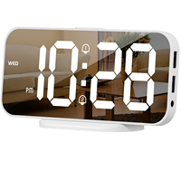 Jam Meja led lampu bangun tidur 6.8 inci, Jam alarm dinding meja digital tampilan cermin