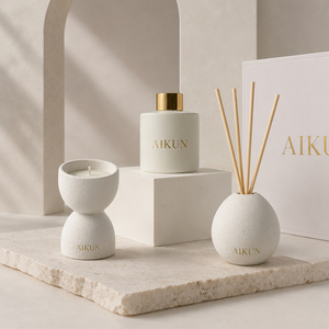 AIKUN Modern White Unique Design Decorative <b>Home</b> Scent Product Handmade Reed Ceramic Candle Reed Diffuser Set for Spa - Product Image 2