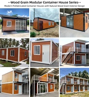 Maison modulaire en conteneur moderne, aspect bois, ignifuge, écologique, panneaux sandwich en acier, construction rapide, conception préfabriquée en kit