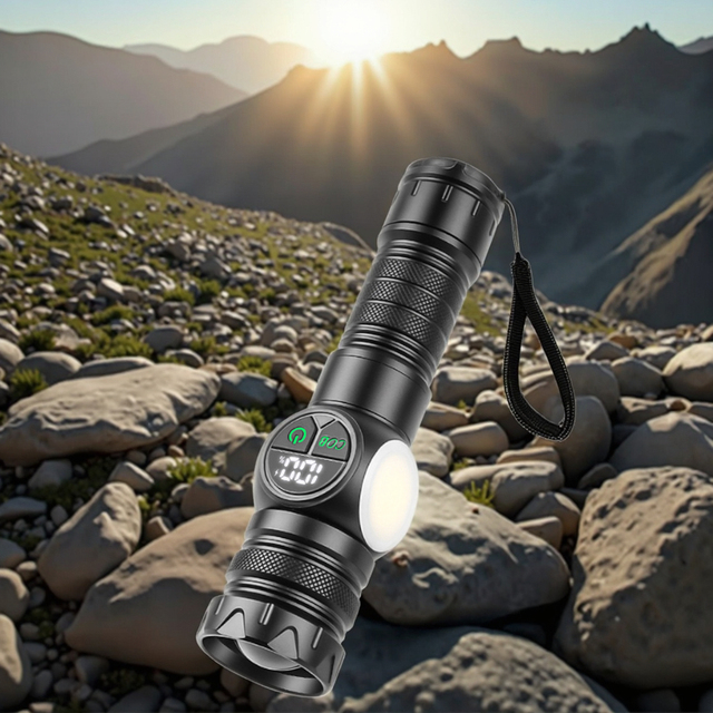 Niaconn White Tactical LED Flashlight 1000 Lumens 20W Lithium-Ion Battery Dimmable Long-Range Zoom Aluminum Alloy Portable