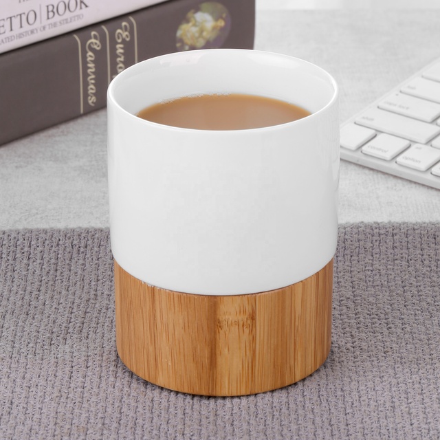Ecofriendly Simply Common Design 300ml Ceramic and Bamboo Coffee Mug Tea Cup Promotional Gifts EK007 Cerabam Mug in Stock