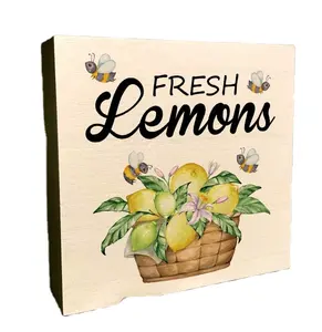 Summer Lemon decorated Bee Farmhouse wooden box logo suitable for family farm cafe decoration