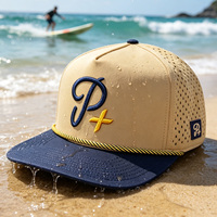 Casquette de baseball HS46 à 5 panneaux, imperméable, séchage rapide, perforée au laser, visière plate, avec cordon, confortable, toutes saisons, pour la randonnée et le surf