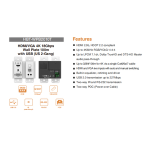 4K UHD 18gbps hdbaset <span class=keywords><strong>HDMI</strong></span>/VGA /RS232 tấm Tường Transmitter tối đa 100m hỗ trợ PoC - Product Image 6