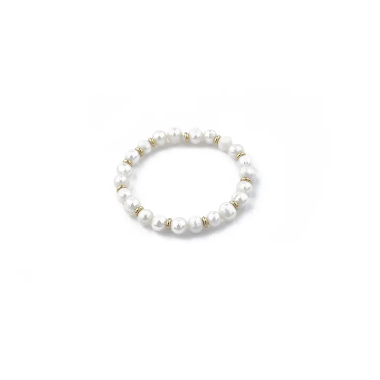 Cadeau de demoiselle d'honneur élégant pour femme Style français Bijoux boule en or 14 carats Bracelet de perles blanches