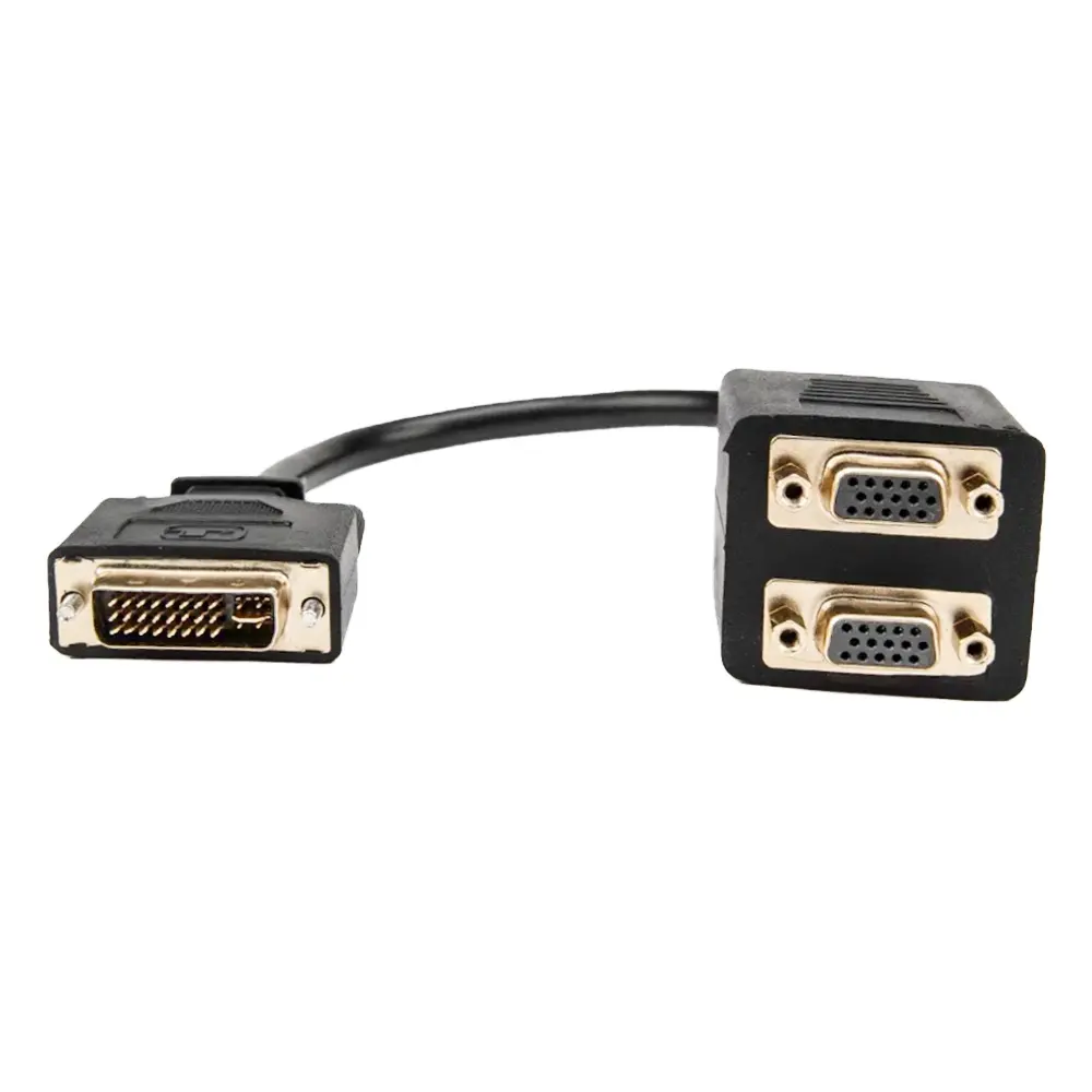 DVI-I Kabel Adaptor Splitter Video Monitor Female VGA Ganda Pria Ke 2, DVI-I 24 + 5 Jadi 2 Dual VGA Female Kabel Adapter Splitter