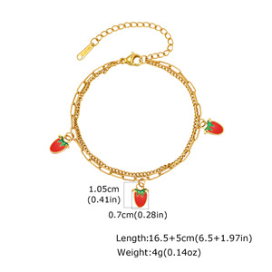Commercio all'ingrosso oro placcato in acciaio al titanio doppio braccialetto di fascino fragola da ragazza dolce in stile vento in acciaio inox gioielli di nicchia - Product Image 2