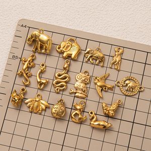 Golden Animal <b>Kingdom</b> | 18K PVD Gold Stainless Steel Pendants for Jewelry Making | Elephant Owl Snake Dolphin Lizard Deer Charms - Product Image 2