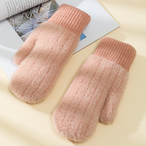 Mitaines en velours chaudes d'<span class=keywords><strong>hiver</strong></span> HZS-25059 pour femmes, gants en tricot de couleur unie, mitaines en polaire épaisses - Product Image 3