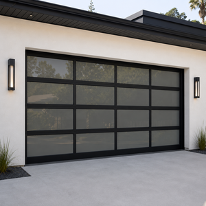 <span class=keywords><strong>Porte</strong></span> <span class=keywords><strong>de</strong></span> <span class=keywords><strong>garage</strong></span> <span class=keywords><strong>sectionnelle</strong></span> <span class=keywords><strong>motorisée</strong></span> en aluminium et verre <span class=keywords><strong>de</strong></span> luxe, vitrage trempé, couleur personnalisée pour villa résidentielle - Product Image 1