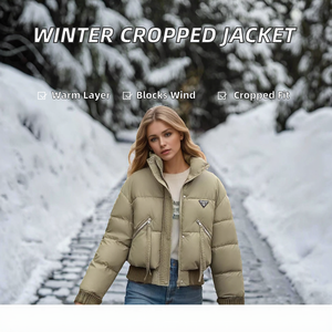 Puffer Women's Winter <b>Black</b> Lace Crystal Embroidery Quilted Jacket Breathable Windproof Thick Padding <b>Long</b> <b>Sleeves</b> Short <b>Cropped</b> - Product Image 2