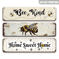 Letrero Metálico Vintage con Diseño de Panal de Abeja, Decoración de Pared con la Frase 'Bee Kind Home Sweet Home' para Casa de Campo, Porche o Adorno para el Hogar