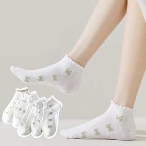 ถุงเท้าคลุมข้อเท้าแบบบางสำหรับ<span class=keywords><strong>ผู้หญิง</strong></span>ถุงเท้าผ้าฝ้ายสีขาวสีเขียวขอบระบายอากาศได้ดี - Product Image 1