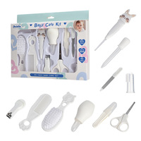 Ensemble de soins pour bébé manuel en PP, 10 pièces, avec coupe-ongles pour bébé, peigne, brosse, distributeur de médicaments et brosse à dents - Sans BPA