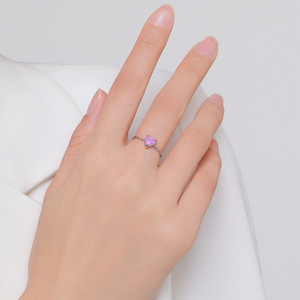 S925 <b>Silver</b> Heart Shape <b>Opal</b> Open <b>Silver</b> Stackable Band <b>Ring</b> Bezel Setting Romantic Women's Gemstone Jewelry - Product Image 5