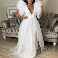 Doux Blanc Rose Lâche Gaze Fente 5XL Plus La Taille Vestido De Noite Robe De Soirée De Demoiselle D'honneur