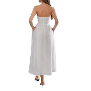 2025 verano elegante sin tirantes A-Line vestido largo para mujeres transfronterizo europeo americano sólido liso teñido Casual XS hasta el suelo - Product Image 5