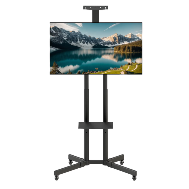 Convenient Height Adjustable 32"-65" Mobile TV Cart Steel Mounts CE Certified RoHS Compliant 600x400 VESA Compatible 15 Tilt