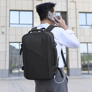 Feisha Men's <b>Laptop</b> <b>Backpack</b> 14 Inches Expandable Business Travel Solid Color Gray And Black Spring 2024 - Product Image 1