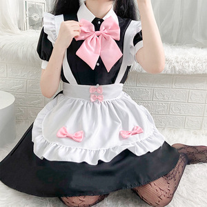 Yeni <span class=keywords><strong>Kawaii</strong></span> Pembe Yay Lolita Üniforma Cosplay Kostüm Siyah Hizmetçi Elbisesi Japon Anime JK Sevimli Kız Seti Parti Performansı Kıyafeti - Product Image 4