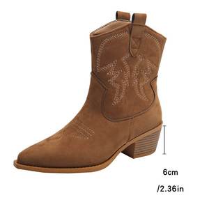 Bottes de Cowboy Western Rétro pour Femmes, <span class=keywords><strong>Brodé</strong></span> Ethnique, Bout Pointu, Bottes de Chevalier, Confort Accentué, Légères, Haute Qualité - Product Image 5