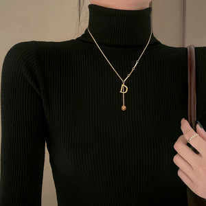 Jiojew personalizar joyería de moda de alta calidad hecha <span class=keywords><strong>en</strong></span> China al por mayor fino árabe Acero inoxidable D <span class=keywords><strong>letras</strong></span> Collar chapado <span class=keywords><strong>en</strong></span> oro - Product Image 4