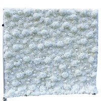 Vente en gros de mur de fleurs artificielles en soie blanche 3D, rose et hortensia, panneau floral réaliste pour la décoration de mariage et de fête