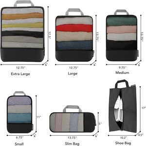 Ensemble organisateur de voyage RPET 6 pièces cubes d'emballage pliables légers avec fermeture à glissière compressible pour le rangement des valises - Product Image 2
