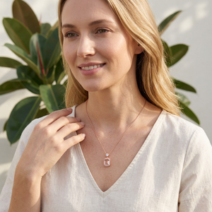 Lab-Grown Morganite Pendant Necklace 925 Sterling Silver 18-Inch Satellite Chain Rhodium Plated Classic Style Women's Fine - Product Image 5