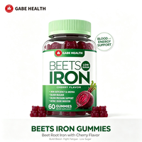 Gummies de fer à marque privée, Supplément de racine de betterave et de cerise, 60 unités, pour l'anémie, la production de sang, l'énergie et la circulation sanguine, faible teneur en sucre, végétalien, personnalisable