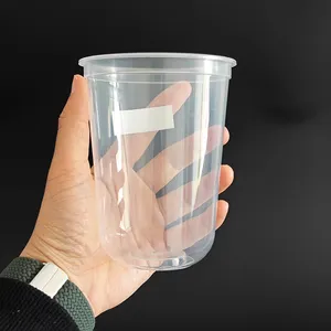 यू आकार मुद्रित साफ़ बबल चाय कप डिस्पोजेबल प्लास्टिक पीपी पीईटी कप 12 ऑउंस 16 ऑउंस 22 ऑउंस दूध चाय कॉफी जूस पीपी कप ढक्कन के साथ