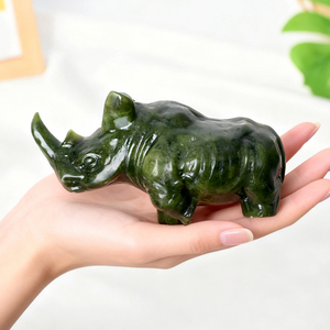 Sculpture de rhinocéros en jade naturel sculpté à la main, animaux en pierres précieuses, cristal, pour la décoration - Product Image 1