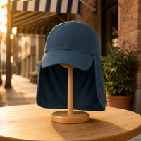 Casquette de baseball 5 panneaux 100 % polyester avec rabat de cou, protection de cou étendue, visière incurvée, œillets de ventilation, respirante et imperméable
