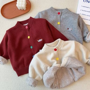 Children's Double Layer <b>Thick</b> Knit Sweater Coat Warm Soft Winter Top For Boys And Girls Trendy Baby <b>Cardigan</b> With Embroidery - Product Image 1