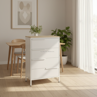 Meuble d'appoint scandinave à 4 tiroirs avec pieds métalliques hauts, rangement pour collations et magazines pour salon