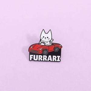 Lindo para conducir coche esmalte pines dibujos animados gatito FURRARI coche broches mochila solapa pines insignia joyería fundición al por mayor - Product Image 1