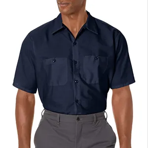 OEM服务男士工业工作衬衫常规合身短袖防螨防蚊面料制服