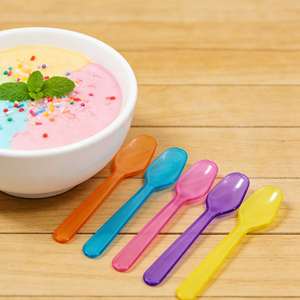 Mini cuillères de dégustation en plastique jetables colorées, petites cuillères pour la dégustation de glaces, desserts, yaourts lors de fêtes - Product Image 2