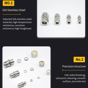 ข้อต่อแรงดันสูงสุขภัณฑ์ SS316L 3000psi 1/8"-1" ติดตั้งรวดเร็วสำหรับอาหารและยา - Product Image 2