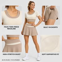 Jupe de sport moulante Juyitang à carreaux respirante avec short anti-transparence intégré, sensation peau nue, pour femme