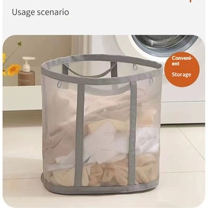 Factory-direct Large-capacity Nylon Mesh Laundry <b>Basket</b> Drains Quicklyfoldable Wall-mountable New Chinese Style <b>for</b> <b>Bathroom</b>. - Product Image 3
